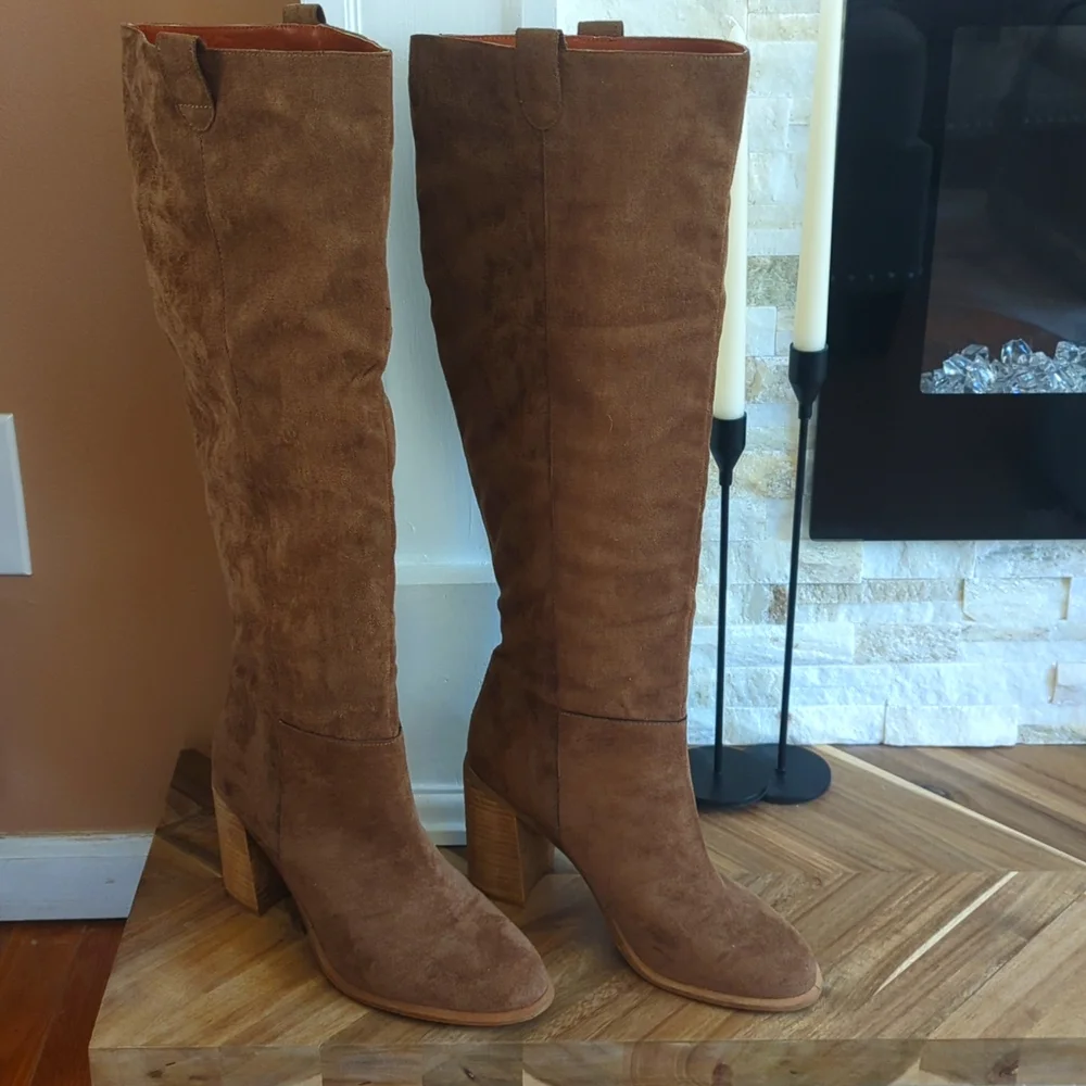 Vici Suede Over-the-Knee Slouch Boots in Taupe Brown